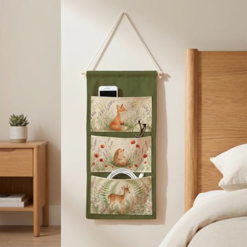 IAXIC Watercolor Forest Animal Canvas Wall Hanging Organizer with Pockets - Image 2