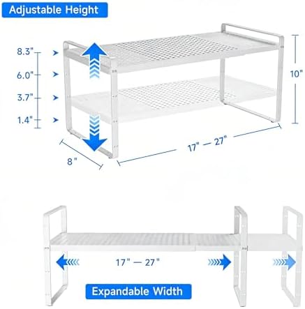 Expandable Kitchen Shelf Organizers, Kitchen Cabinet Organizer Stand Rack Organization for Countertop Cupborad Pantry Spice Rack, White 1 Pack - Image 2