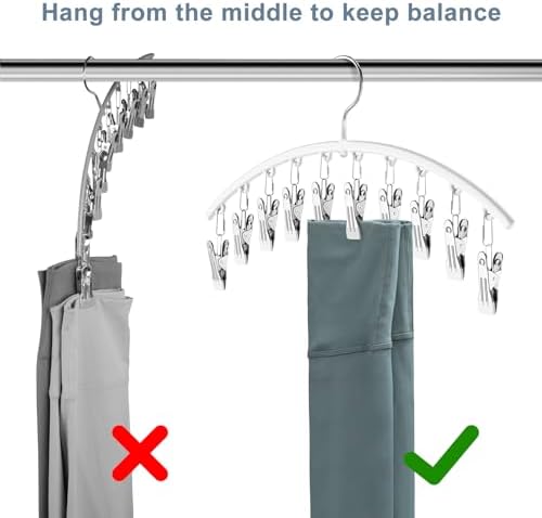 Legging Organizer for Closet, Metal Yoga Pants Hanger w/Rubber Coated 4 Pack w/10 Clips Hold 40 Leggings, Hangers Space Saving Hanging Closet Organizer for Closet Organizers and Storage-White - Image 4