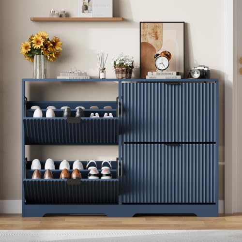 HUANLEGO Shoe Cabinet Storage for Entryway with 4 Flip Drawer, Blue - Image 3