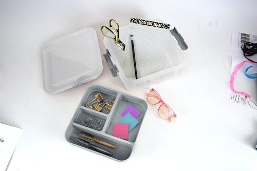 Simplify 5 Compartment Gift Supply Storage Box | 2 Tier Box | Red | Clear Top Lid | Dimensions: 9.5"x 9.5"x 4.5" | Snap Handle| Storage | Wrapping Accessories| Grey - Image 4