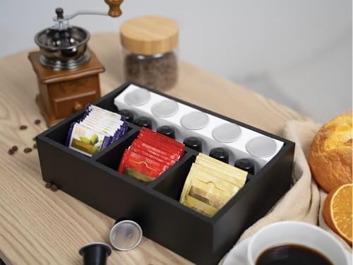Tea Bag Organizer Black Wood Tea Bag Holder 4 Compartments Coffee Drawer - Image 4