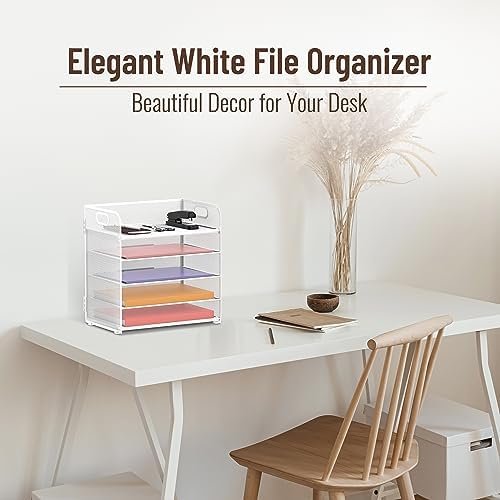 Supeasy 5 Trays Paper Organizer Letter Tray with Handle-Mesh Desk File Holders, Paper Sorter Desk Organizer for Office, Home, Classroom or School, White - Image 2