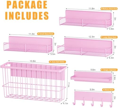 DTUQYX 6 Pack Magnetic Shelves for Washing Machine, Magnetic Spice Rack Organizer for Refrigerator, Magnetic Shelf with Hanger Organizer, Metal Magnetic Basket, Laundry Organization and Storage, Pink - Image 2