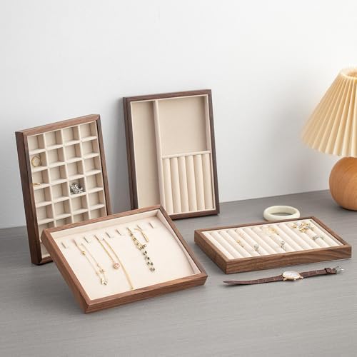Black Walnut Wooden Flat Jewelry Tray with Lint-Lining, Stackable Jewelry Drawer Storage, Display Tray for Jewelry Organization & Showcase, Premium Quality Jewelry Holder for Women - Image 5