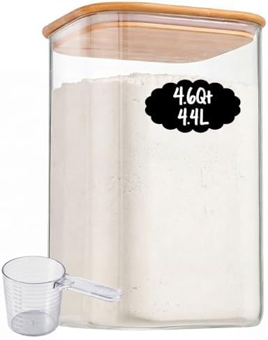 4.6Qt Large Glass Flour Sugar Storage Containers with Bamboo Lids by Unknown