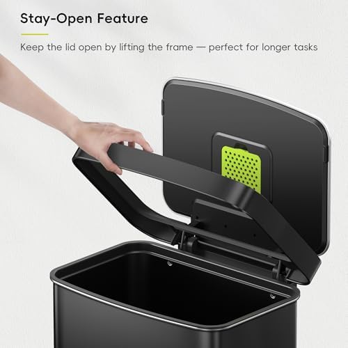 EKO Hudson 50 Liter/13.2 Gallon Kitchen Trash Can with Soft Close Lid, Stainless Steel Step Trash Can, Garbage Can with Rear Trash Bag Storage Compartment for Kitchen, Matte Black - Image 7