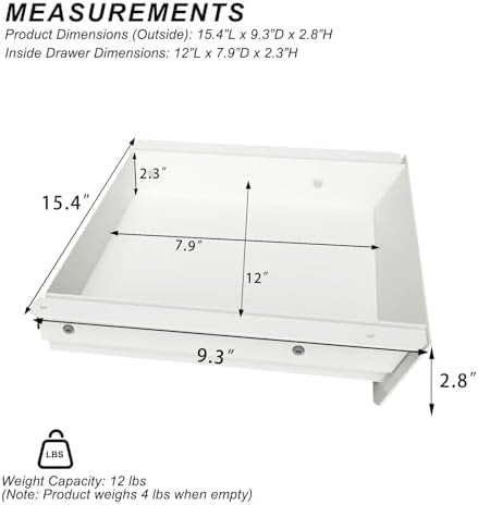 White Under Desk Mounted Sliding Drawer with 60 Degree Tilt Panel to pull out, 15'' long & 9'' deep Large Storage Organizer for Sit Stand Workstation - Image 2