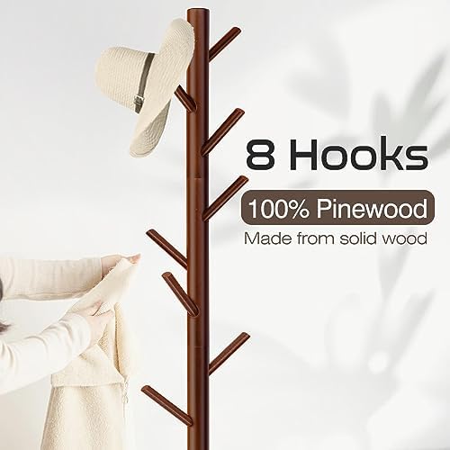WANGMUXIA Coat Rack, Freestanding Coat Rack with 8 Hooks and 3 Adjustable Size Tree Coat Racks for Bedroom, Hallway, Entrance, Office, for Hats, Coats, Scarves, Handbags - Image 2