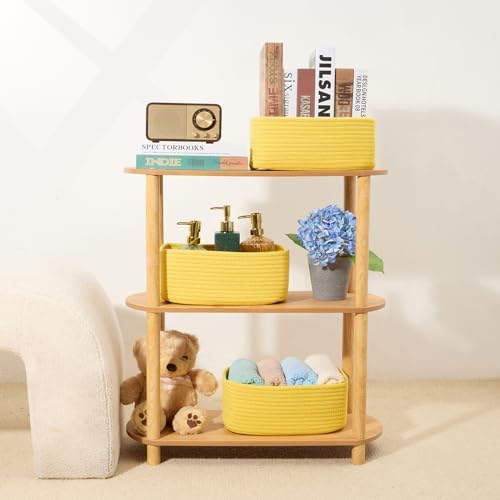 MiniArk Small Storage Baskets for Organizing | Closet Organizer Bins | Shelf Toy Basket | Woven Rope Baskets | Cube Decorative Box | Shallow Basket | 11.5x7.5x4.7” | 3 Packs Yellow - Image 6