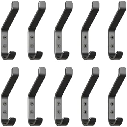GlazieVault Coat Hooks Wall – Door Hooks (10 Pack) - Heavy Duty Wall Mounted - Premium Design Rust Free Hooks by GlazieVault