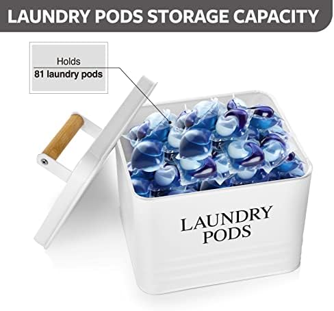 Calindiana Modern Farmhouse Metal Laundry Pods Holder Container with Lid for Laundry Room Decor and Accessories and Space Saving Organization and Storage, Holds 81 Laundry Pods, White - Image 4