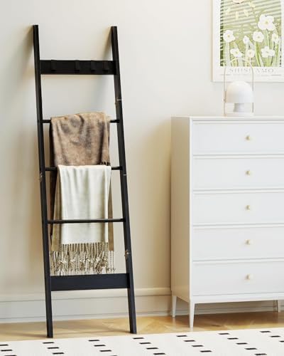 Hzuaneri Blanket Ladder Decorative Quilt Rack with 4 Removable Hooks - Image 3
