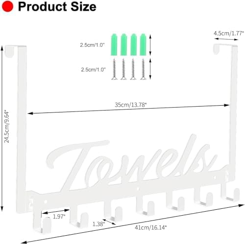 Azmoncy Over The Door Hooks, Heavy Duty Towel Rack with 7 Coat Hooks for Bedroom Bathroom Pool Kitchen Towels and Bags (White) - Image 2