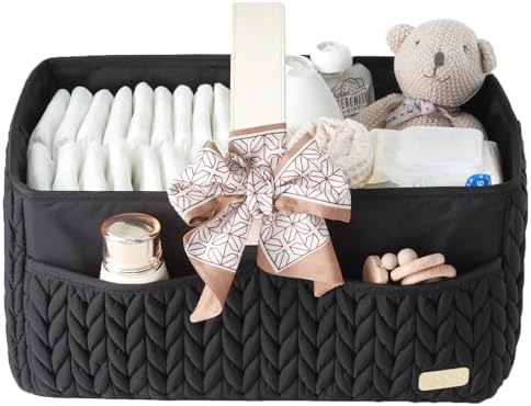 Luxurious Baby Diaper Caddy, Nursery Storage Basket for Newborn Essentials, Travel Baby Basket for Diapers Baby Wipes, Organizer Tote Bag Storage Bin, Baby Shower Gifts(black) by LUKJOJO