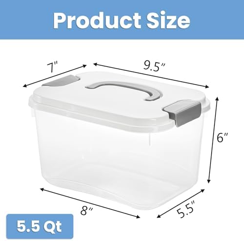 Elsjoy 8 Pack 5.5 Quart Plastic Storage Bins with Lid and Handle, Clear Latch Storage Box Stackable Organizing Bins, Lidded Storage Container for Home, Office - Image 2