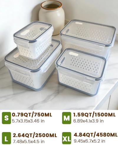 TBMax 8 Pieces Airtight Fruit Storage Containers for Fridge with Air Circulation Vent, 4 Pack Produce Saver with Colander for Berry Lettuce Salad Vegetable Storage, Refrigerator Organizers - Image 3