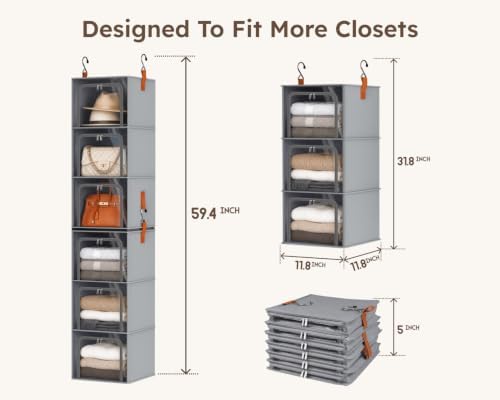 Homsorout 6-Tier Modular Hanging Closet Organizer Shelves, Grey - Image 5