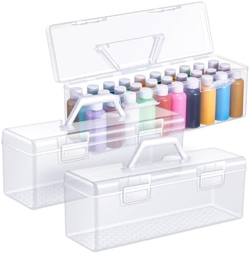 Threehoney 3 Pcs Acrylic Paint Storage Box with Handle, 90 Bottles, White by Threehoney