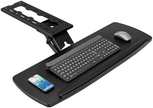 AX WABER Keyboard Tray Under Desk with Storage Drawer, Height Adjustable Keyboard Tray Slide Out 360° Swivel Tilt, Ergonomic Under Desk Mount Keyboard & Mouse Holder for Gaming Home Office, 28''x11'' by 1