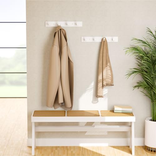 White Coat Rack Wall Mount - 12.5" Rail with 4 Right-Angle Hooks(1 Pack) - Image 3