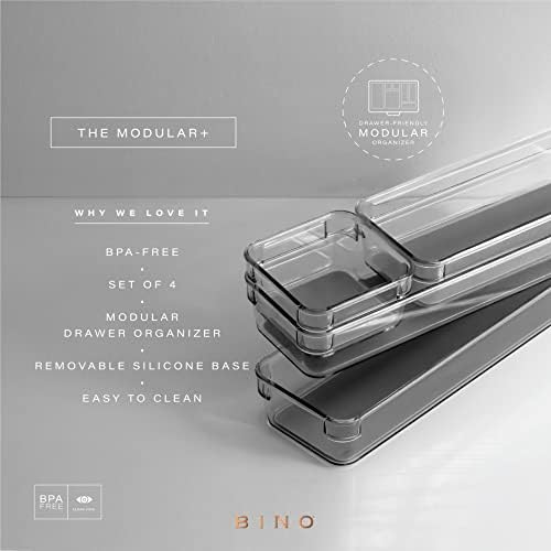 BINO | 4-Piece Drawer Organizer Bin Set - Grey, Small | THE MODULAR+ | Multi-Purpose Storage | Soft-Grip Lining and Non-Slip Rubber Feet | Durable | BPA-Free | Desk Drawer Organizer | Vanity - Image 2