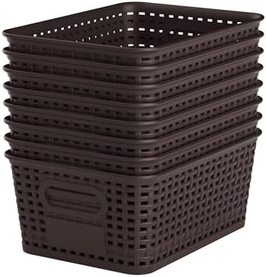 8 Pack Plastic Storage Baskets,Brown Stackable Storage Bins by WRRLORS