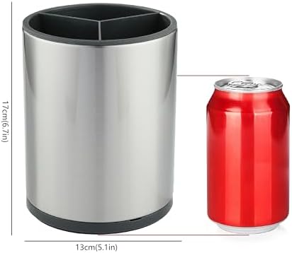 kitchen Utensil Holder Counter, DV Stainless Steel Rotating Cooking Spatula Utensils Holder Caddy (3 Compartment, 360°Rotating) - Image 2