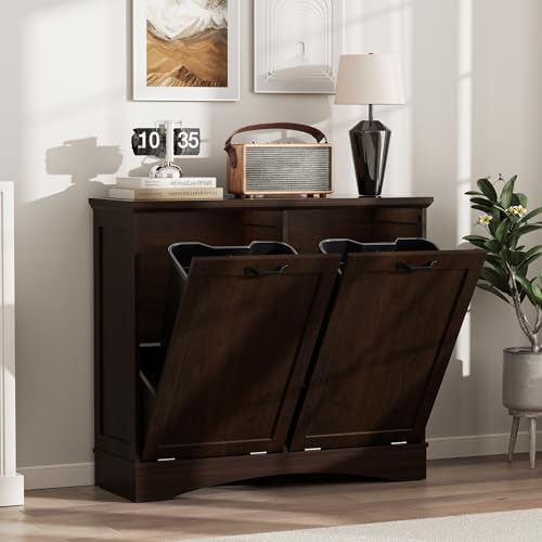 Double Tilt Out Trash Can Cabinet, Hidden Trash Can Cabinet - Image 2