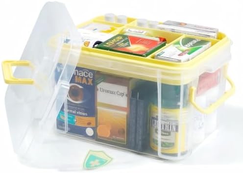 2-Tier Medicine Organizer - Plastic Portable Storage Box with Handle Yellow by HeyFoly