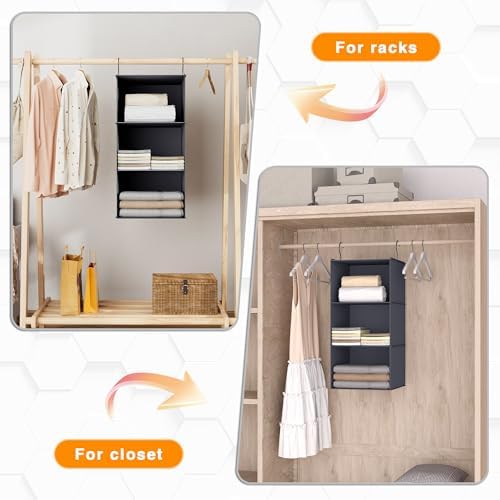 Hanging Closet Organizer 3-Shelf, Oxford Fabric Wardrobe Storage, Dark Gray - Image 5