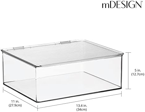 mDesign Plastic Stackable Rectangular Storage Bin, Drawer or Cabinet Organizer with Lid, Container Box for Organizing Electronics, Crayons, Puzzles, Games, Toys - Ligne Collection - 2 Pack - Clear - Image 3