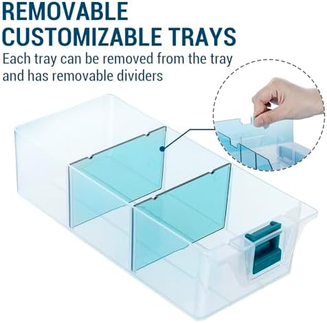 MyGift Single Stackable Tray, Add-on for 11 Inch Clear Arts & Crafts Storage Box with Blue Accents, 9 Compartment Sewing Supplies Organizer 3 Drawers and Removable Dividers - Image 3