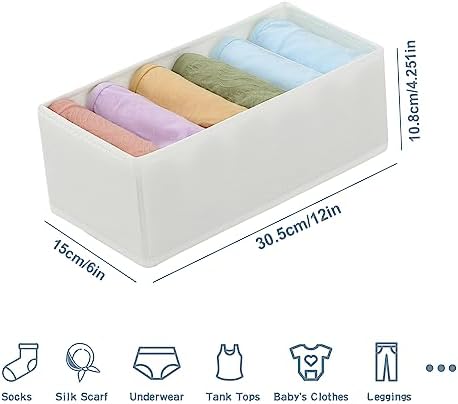 Qozary 3 Pack Sock Underwear Drawer Organizer Dividers, Non-Woven Fabric Collapsible Cabinet Closet Storage Boxes for Clothes, Socks, Lingerie, Underwear, Tie, Belt, Baby, Bedroom (White, 6 Cells) - Image 7