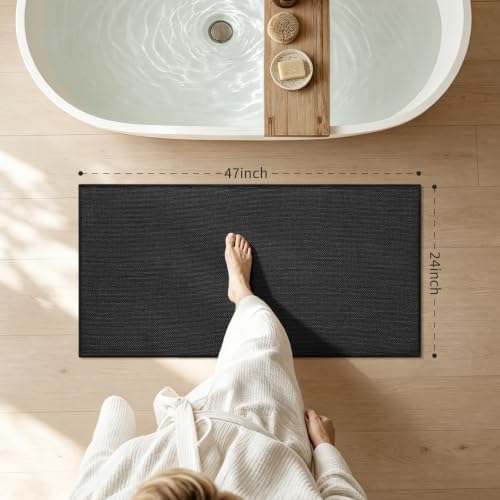 chakme Bathroom Rugs Mat 25x47, Ultra Thin Non Slip Bath Mat Large Quick Dry Absorbent Bath Mat for Bathroom Floor, (Black, 47"x25") - Image 2