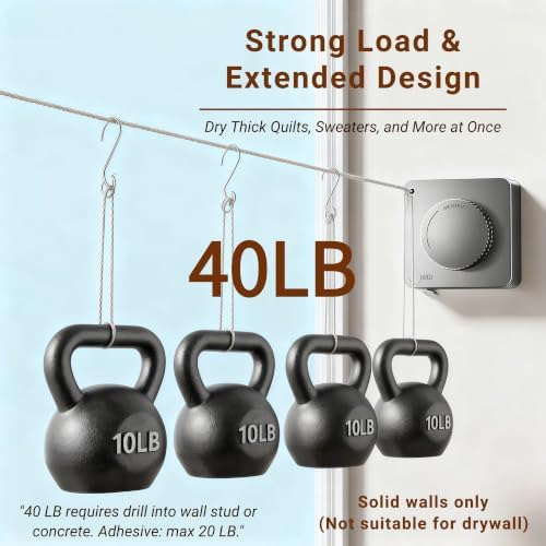 Retractable Clothesline, 16.8 FT Indoor Wall Mounted Laundry Line - Image 3