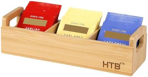 HTB Small Bamboo Tea Bag Holder with 3 Compartments by HTB