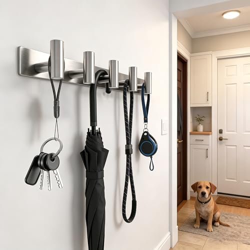 Brushed Nickel Coat Rack Wall Mount - 5 Hooks, Heavy Duty Stainless Steel Wall Hooks for Towels, Coats, Robes, Bags, Hats, Keys, Wall Coat Hanger for Bathroom, Entryway, Kitchen, Hotel, Bedroom,Office - Image 2