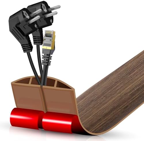 Floor Cord Cover Cable Cavity Self Adhesive Cord Hider Floor Floor Cable Management Power Cord Protector Floor Electric Cord Covers for Offices, Gym, Exhibitions (Misty Brown Wood, 2.36" x 3.3') by DBHXXMB-HH