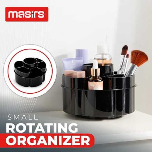 Masirs Small 360 Rotating Makeup Organizer, 5 Compartments, Round Black - Image 2