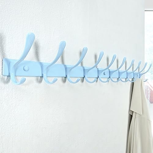 SKOLOO Coat Rack Wall Mounted - 10 Hooks, Heavy Duty, Stainless Steel, Metal Wall Hanger, Sturdy Coat Hooks for Hanging Coats, Jacket, Clothes, Hat, Blue - Image 3
