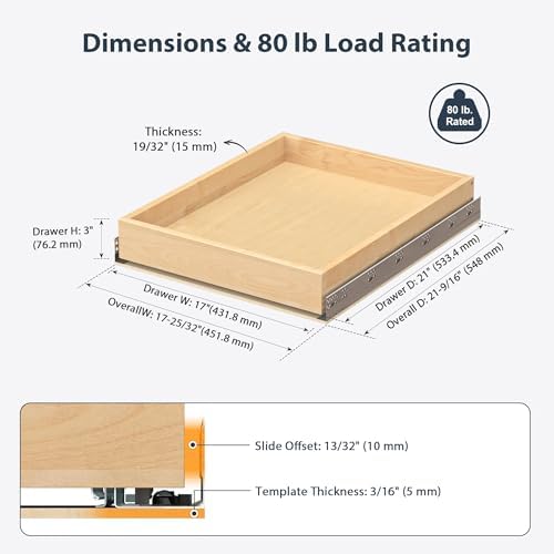 Pull Out Drawers for Kitchen Cabinets 17" W x 21" D Birch Wood - Image 2