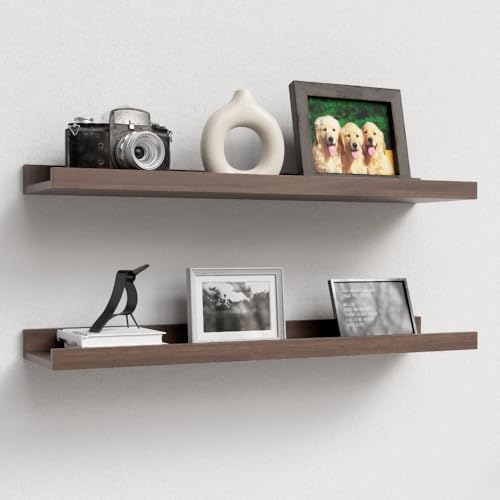 Boswillon Floating Shelves Set of 2, Long Wall Shelf with Lip, 24in, Walnut by Boswillon