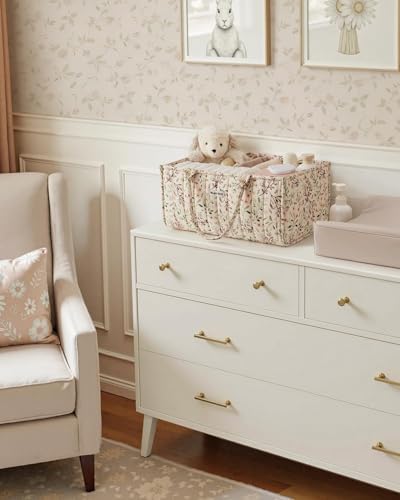 Blissful Diary Floral Diaper Caddy Organizer Storage Basket, Pastoral Daisy - Image 5