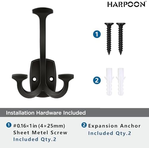 HARPOON 3 Pack Triple Prong Wall Hooks Matte Black Coat Towel Hooks - Image 5