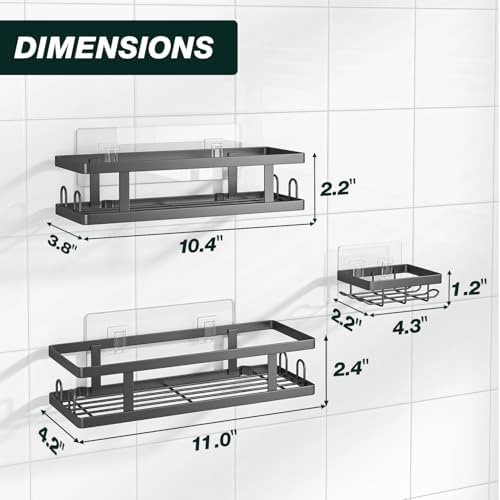 Youvip Adhesive Shower Caddy, Black, 3 Pack - Image 2