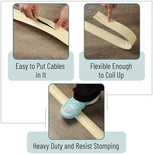 Bates- Floor Cord Cover, 30ft, Cable Cavity 0.6" (W) x 0.31" (H), Heavy Duty Wire Protector, PVC Extension Cords Hider, Protect Cords, Prevent Cable Trips, Cord Hider for Office, Home, Outdoor - Image 5