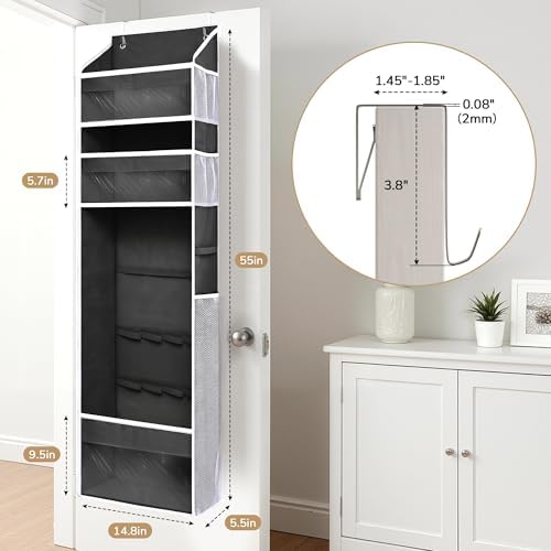 Wrapping Paper Storage Organizer – Over The Door Hanging Gift Wrap Holder for 15-30" Rolls, Space Saving Closet Organizer for Christmas, Halloween, Birthday with Side Mesh Pockets Black - Image 3
