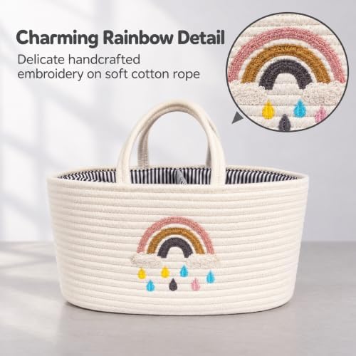 Baby Diaper Caddy Organizer, Cotton Woven Rope, Portable Nursery Storage Basket with Changeable Compartments, Newborn Gift (Rainbow) - Image 3