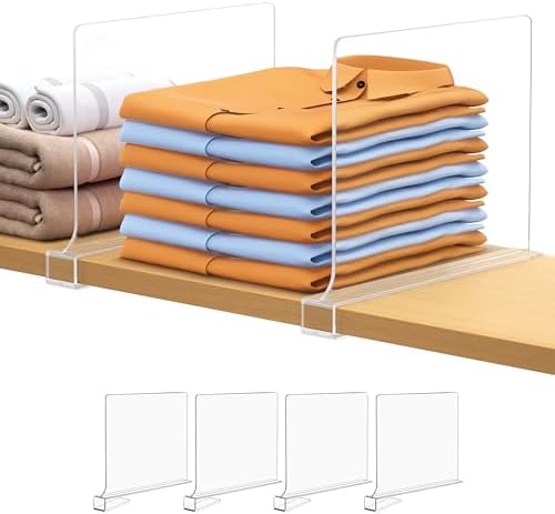 4 PCS Shelf Dividers for Closet Organization Acrylic Clear Closet Shelf Divider for Wooden Shelving Suitable for Wooden or Vertical Shelves Or Bedroom, Kitchen and Office by Aolloa